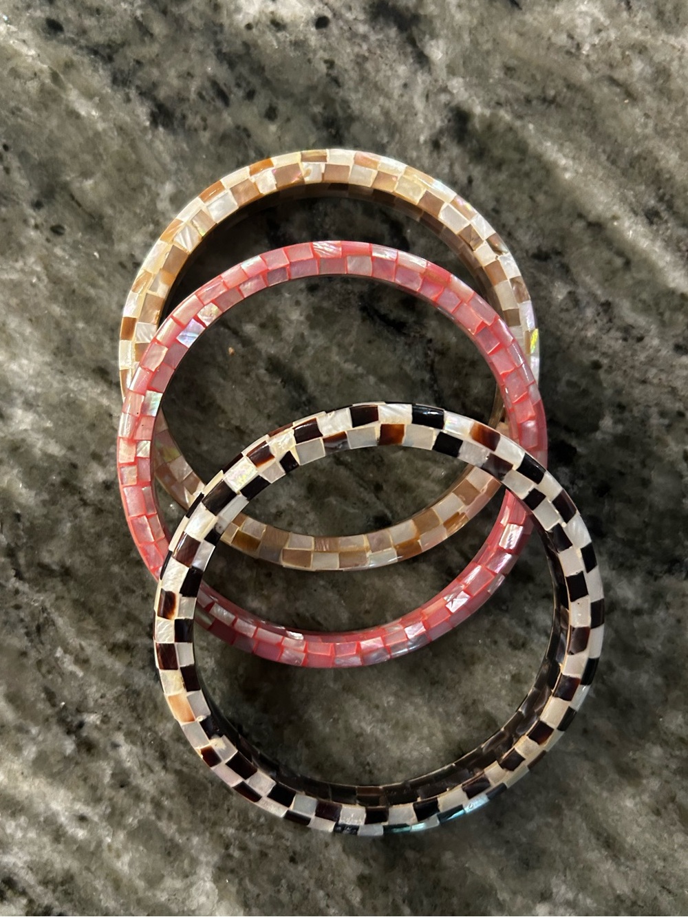 Anthropologie Shell Inlay Bangle Trio in Pink, Beige, Black